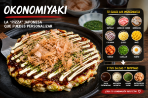Okonomiyaki: La “pizza” japonesa que puedes personalizar