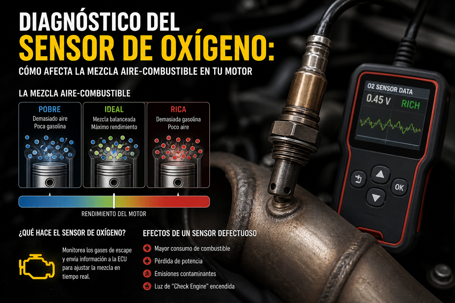 Diagnóstico del sensor de oxígeno: Cómo afecta la mezcla aire-combustible en tu motor